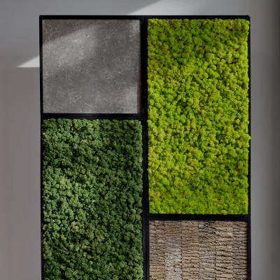 Biomontage mos hout steen combinatie groene wand