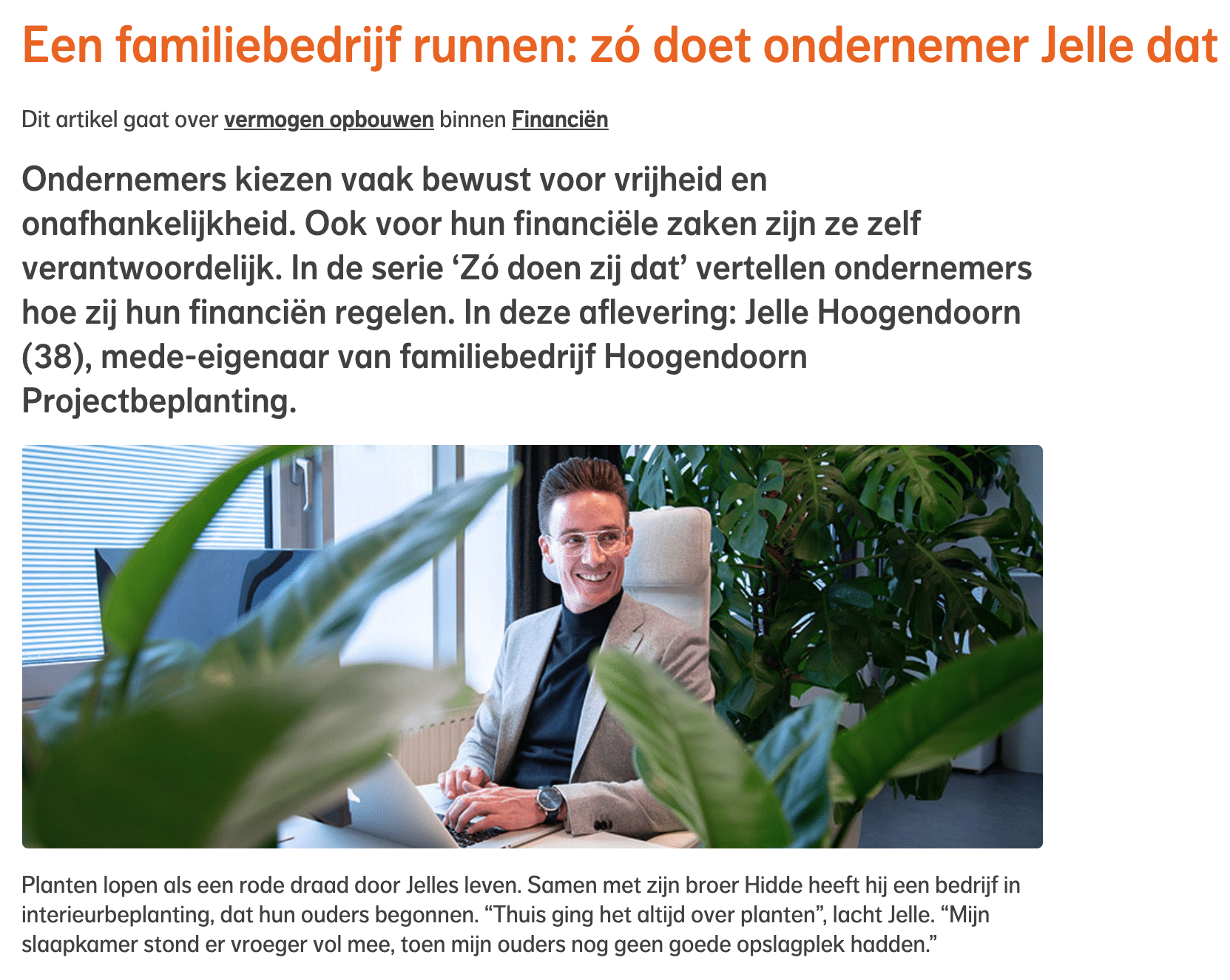 Interview met Jelle Hoogendoorn voor Nationale Nederlanden